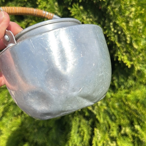 Vintage Aluminum Tea Pot Bamboo Handle Hot Water Tea Kettle - Picture 9 of 12